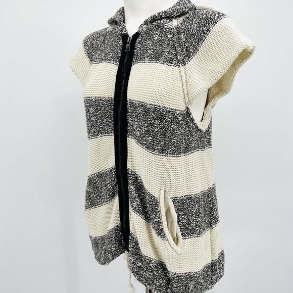 Free People Ivory Gray stripe Regatta Full Zip Hoodie Stripe jacket Cotton M - Picture 2 of 12